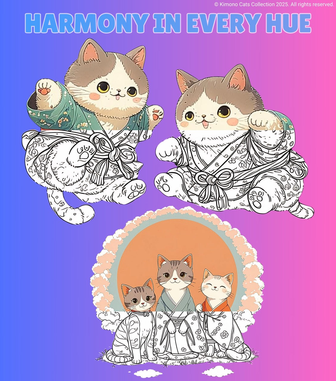 FREE! - 40 Zen Kimono Cats Coloring Pages โ Adult Coloring Book, Printable, Stress Relief, Digital Download, Relaxing, ADHD & Anxiety Relief