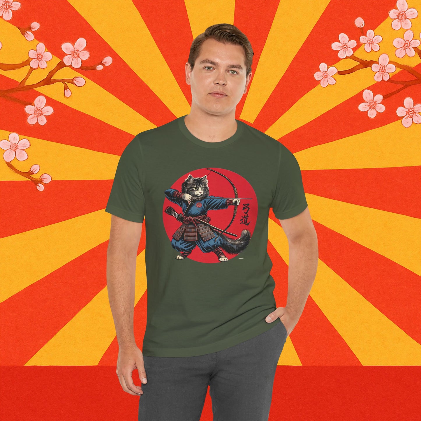 Samurai Cat Tee, Japanese Kyudo Bow