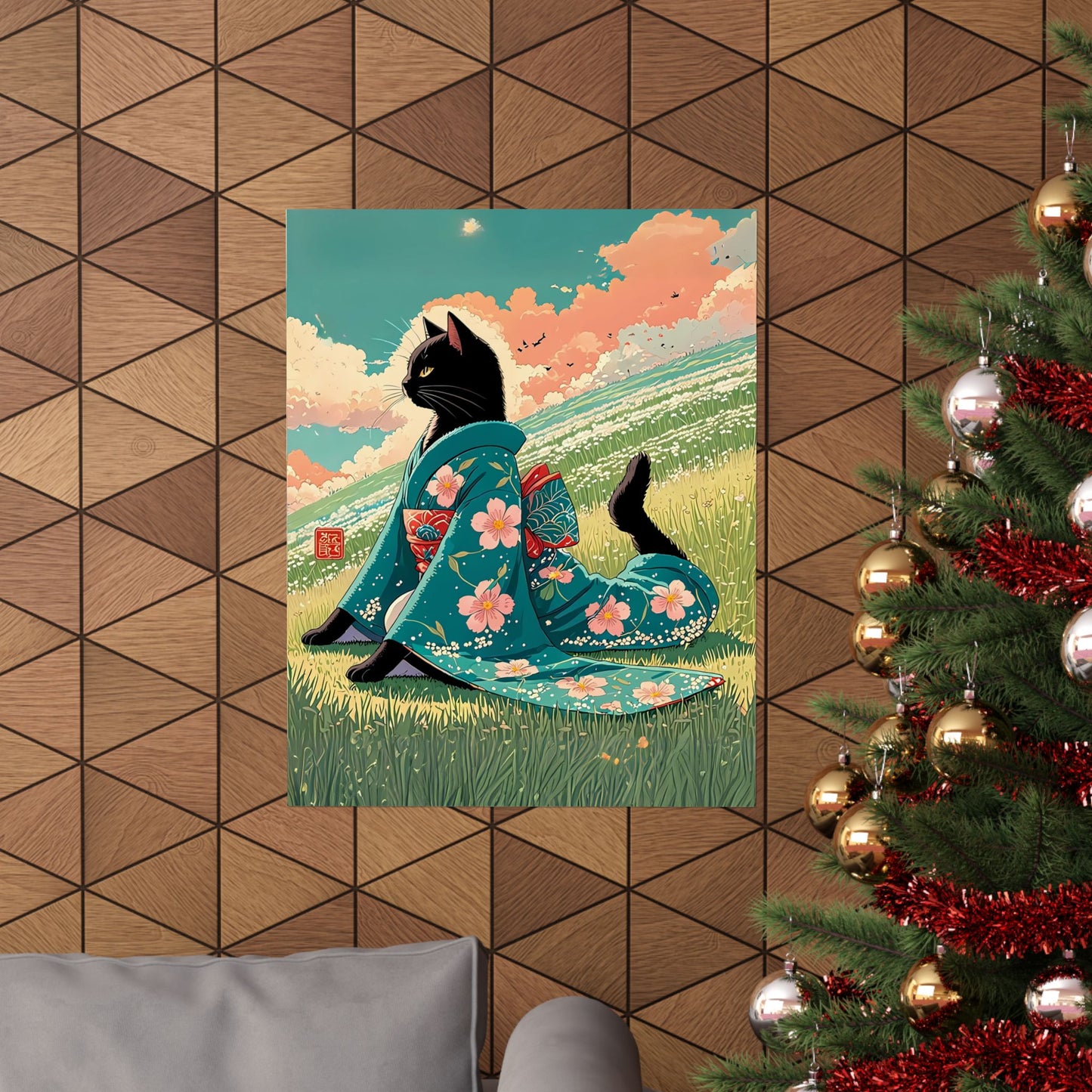 Vintage Japanese Cat Poster - Yoga Neko