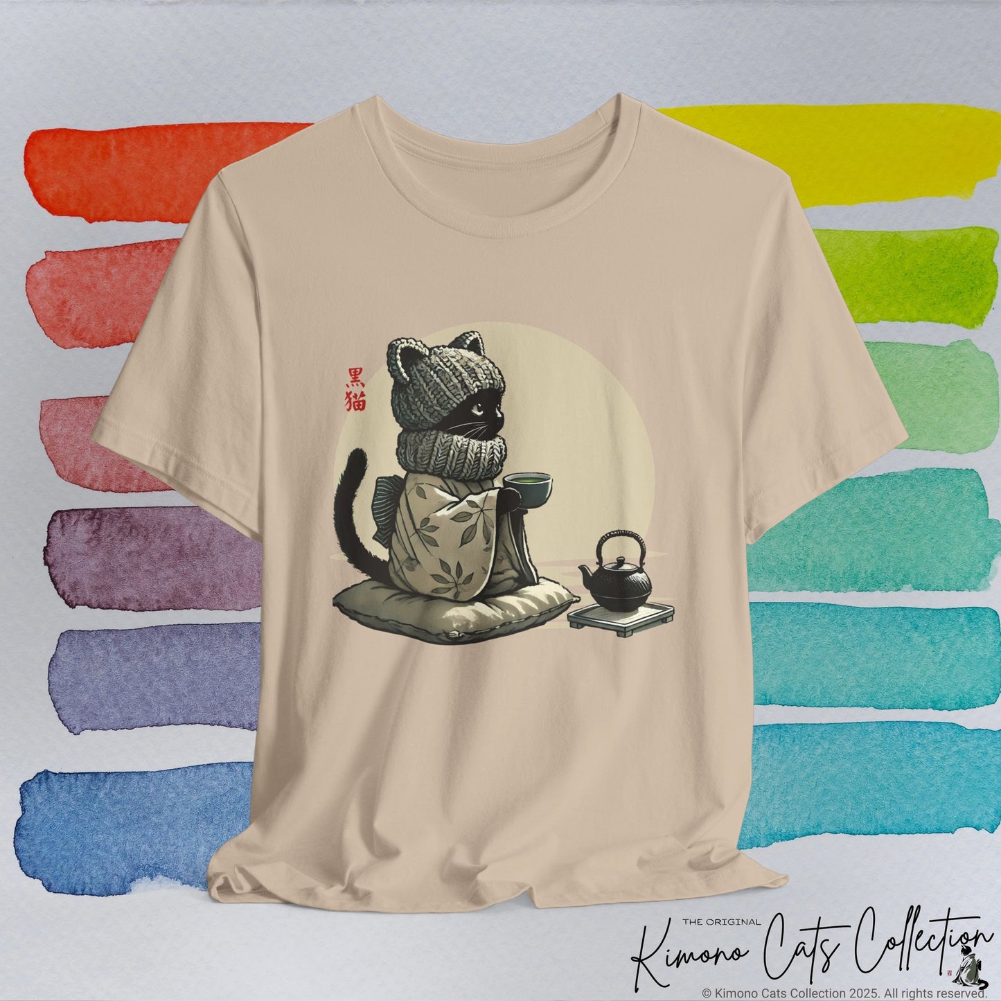 Gemütliche schwarze Katze Teezeit - T-Shirt