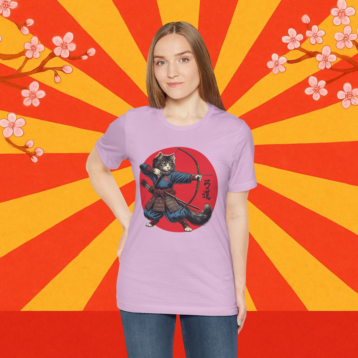 Samurai Cat Tee, Japanese Kyudo Bow