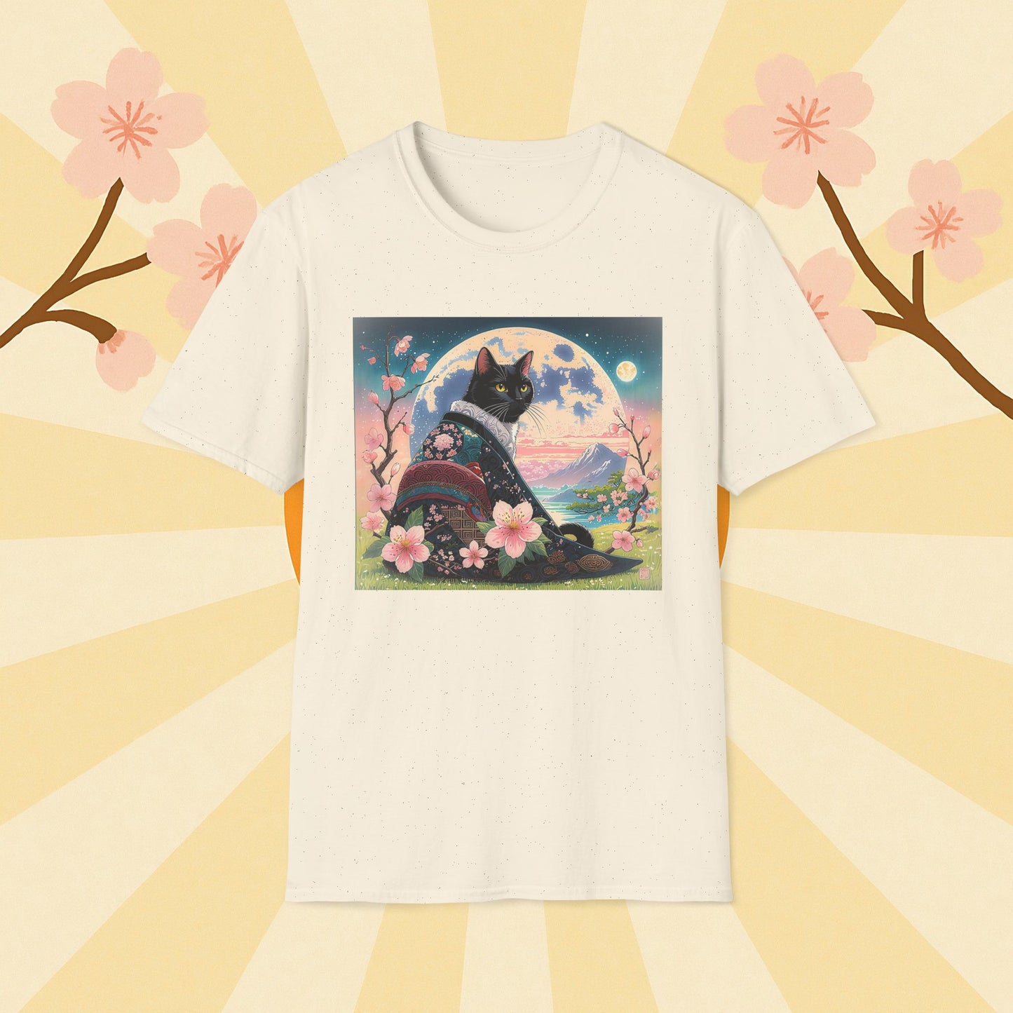 Elegant Black Cat Kimono T-Shirt