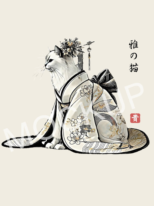 Miyabi no Neko - Elegant Noble Cat Wall Art
