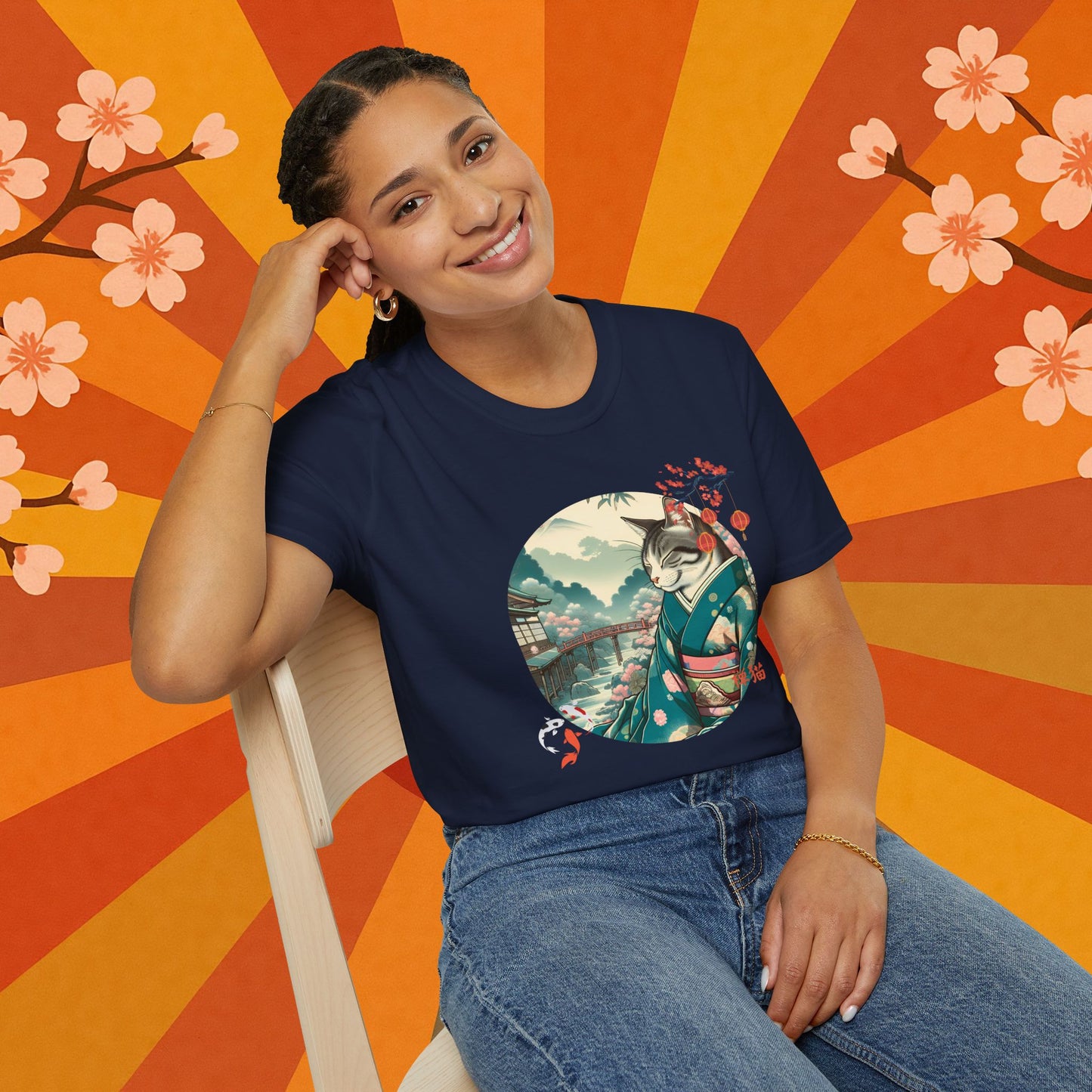 Kimono Cat T-Shirt - Japanese Zen Shrine Neko Softstyle Tee