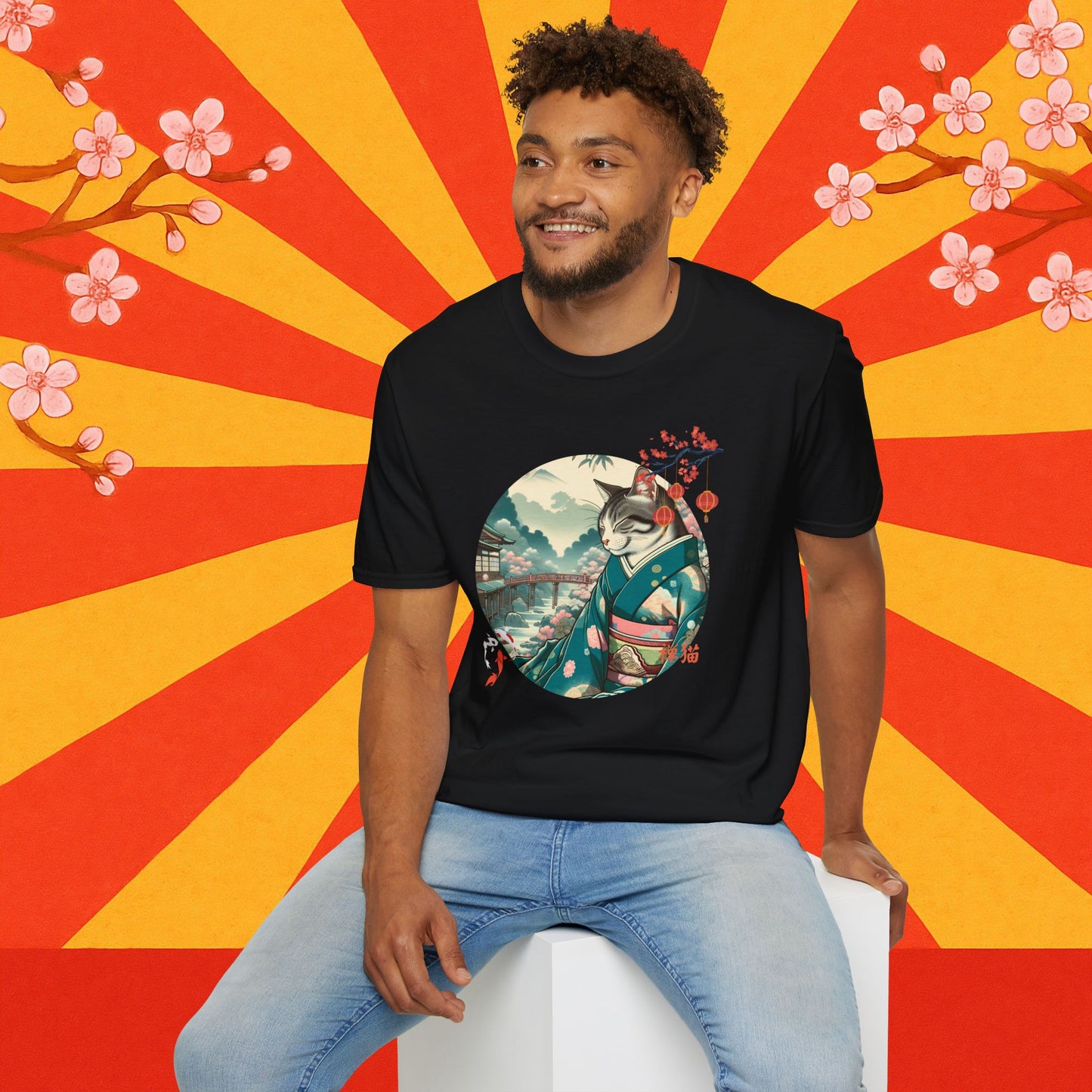 Kimono Cat T-Shirt - Japanese Zen Shrine Neko Softstyle Tee