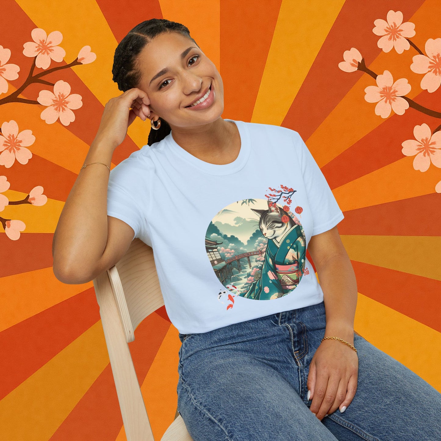 Kimono Cat T-Shirt - Japanese Zen Shrine Neko Softstyle Tee
