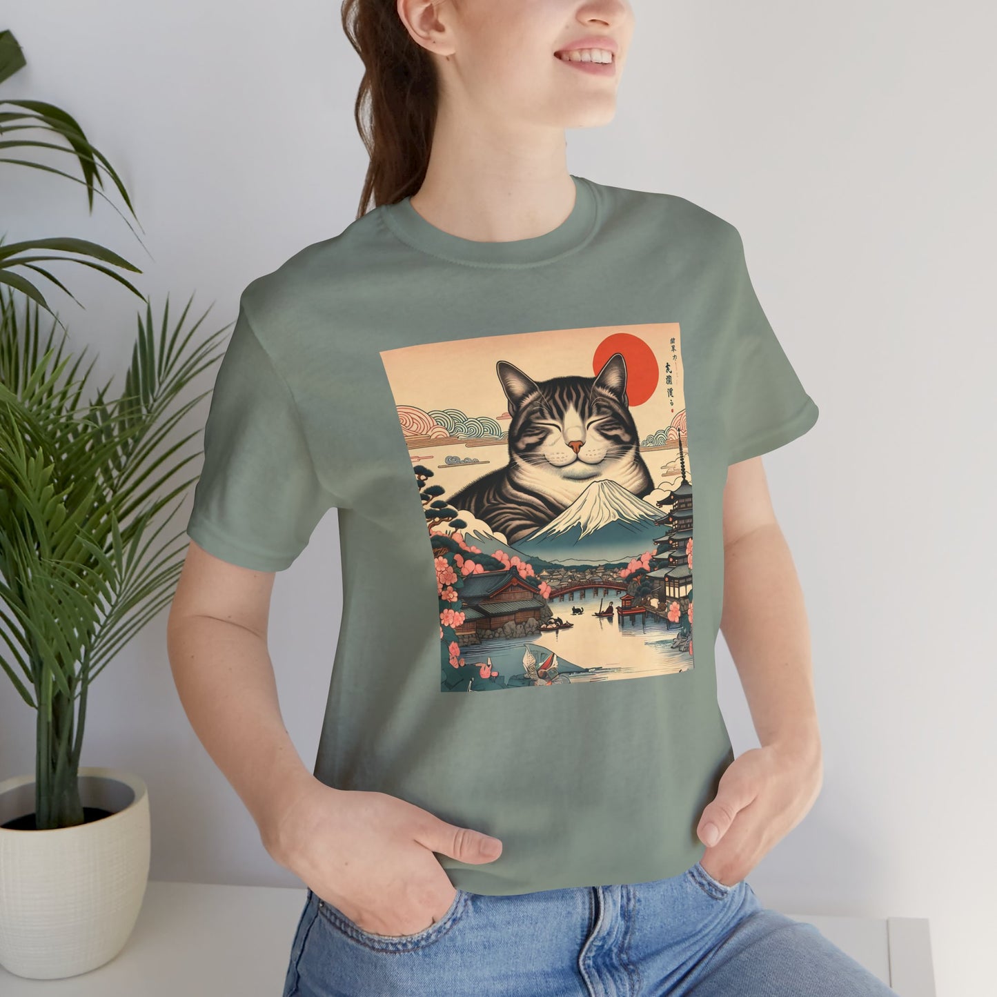 Sakura Mt. Fuji Cat T-Shirt