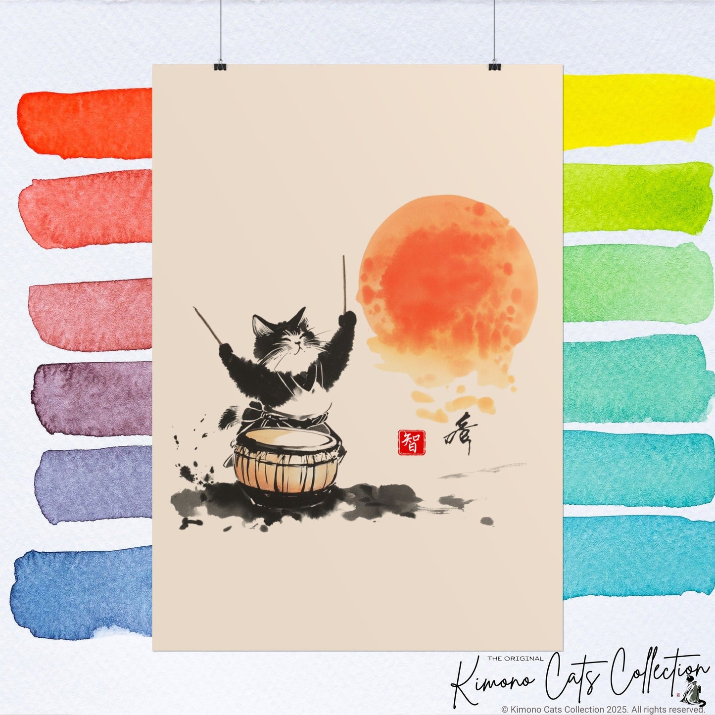 Taiko Drum Cat Wall Art Chi
