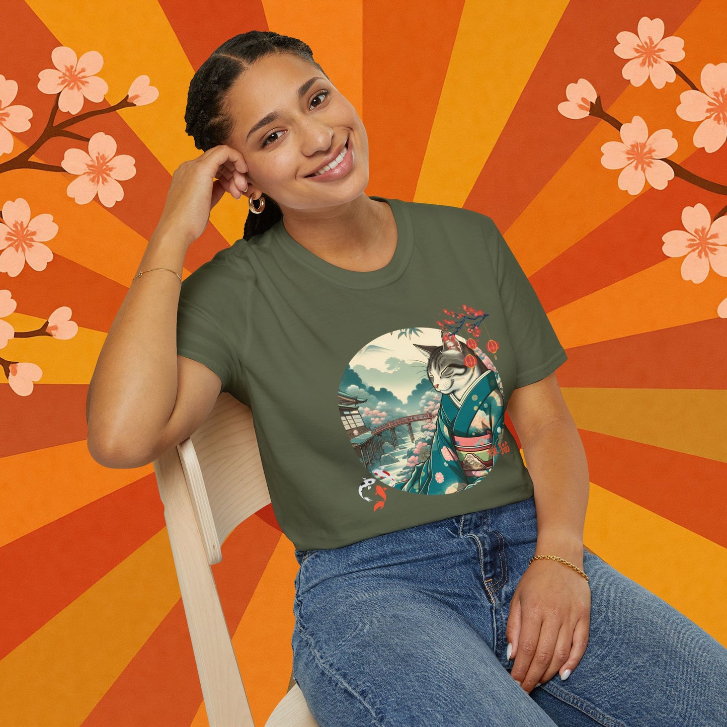 Kimono Cat T-Shirt - Japanese Zen Shrine Neko Softstyle Tee