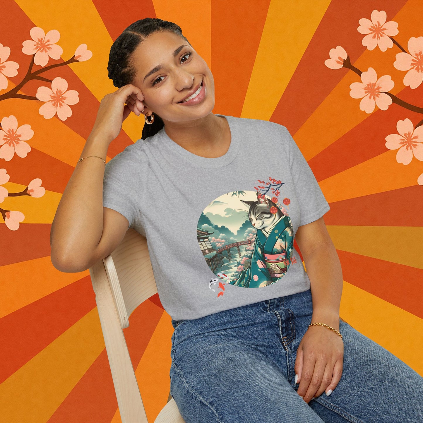 Kimono Cat T-Shirt - Japanese Zen Shrine Neko Softstyle Tee