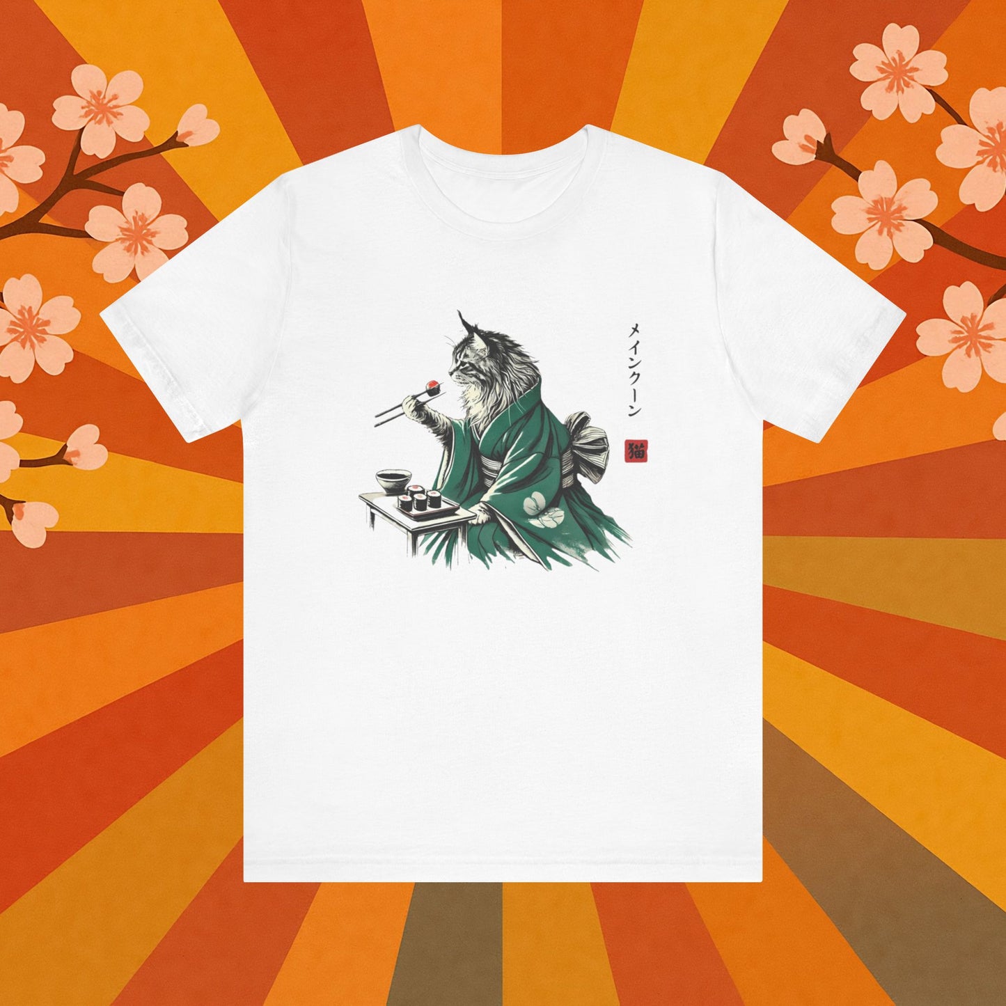 Maine Coon Eating Sushi - T-Shirt
