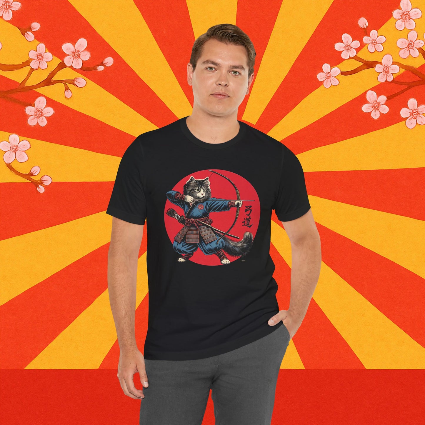 Samurai Cat Tee, Japanese Kyudo Bow