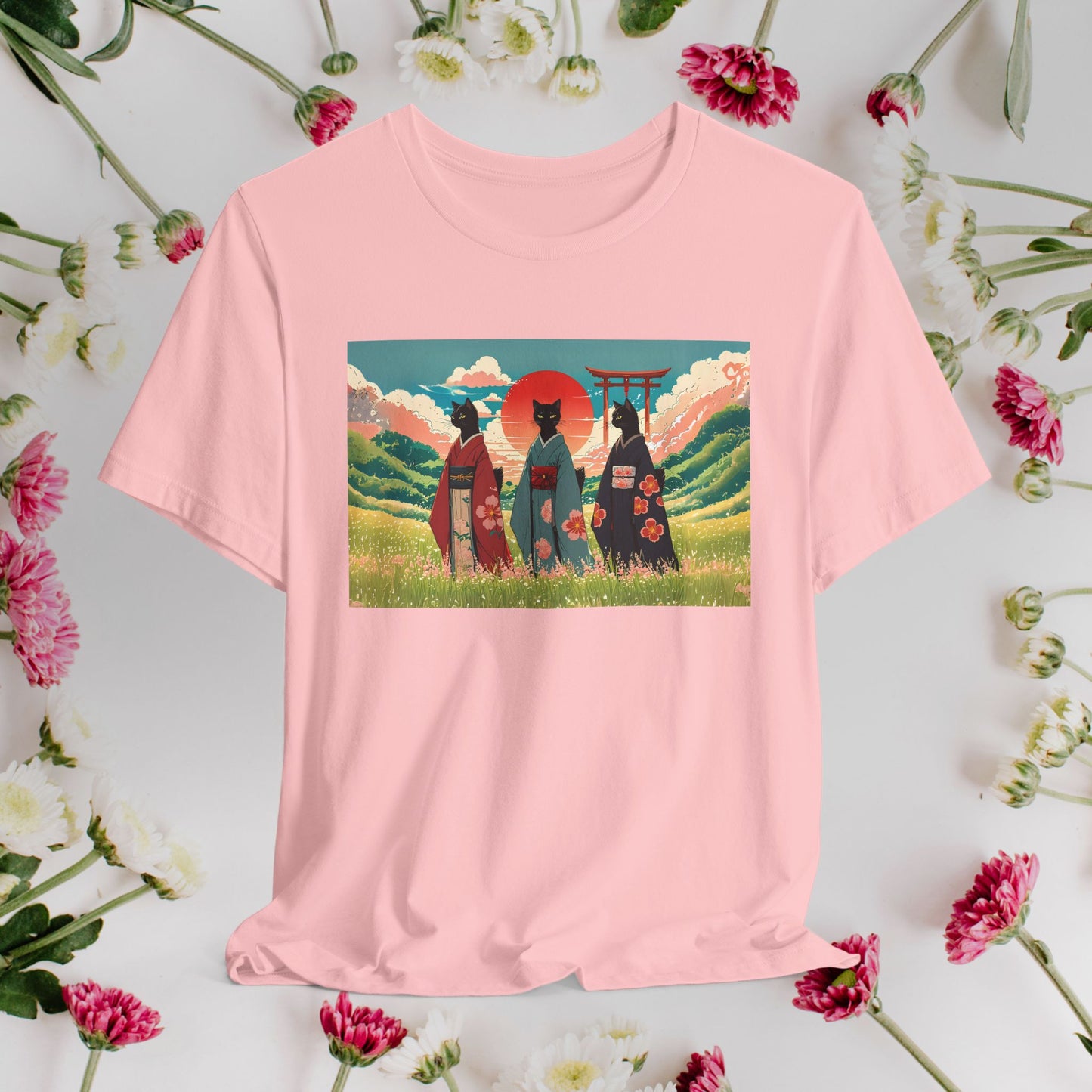 Kawaii Kimono Clad Black Cats T-Shirt