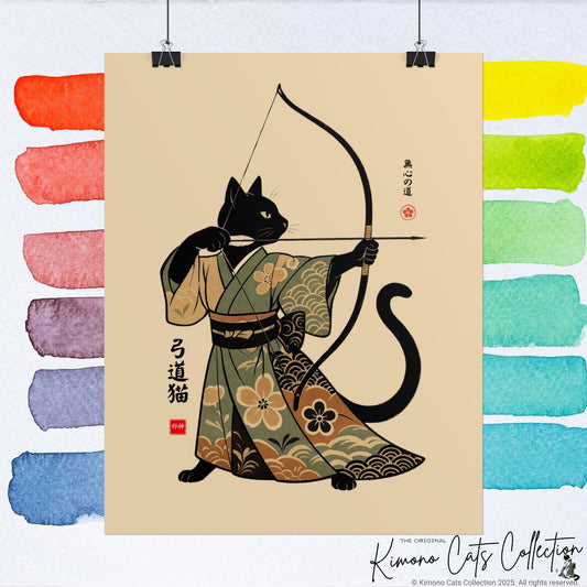 Kyūdō Cat Wall Art – The Way of No-Mind (弓道猫 • 無心の道)