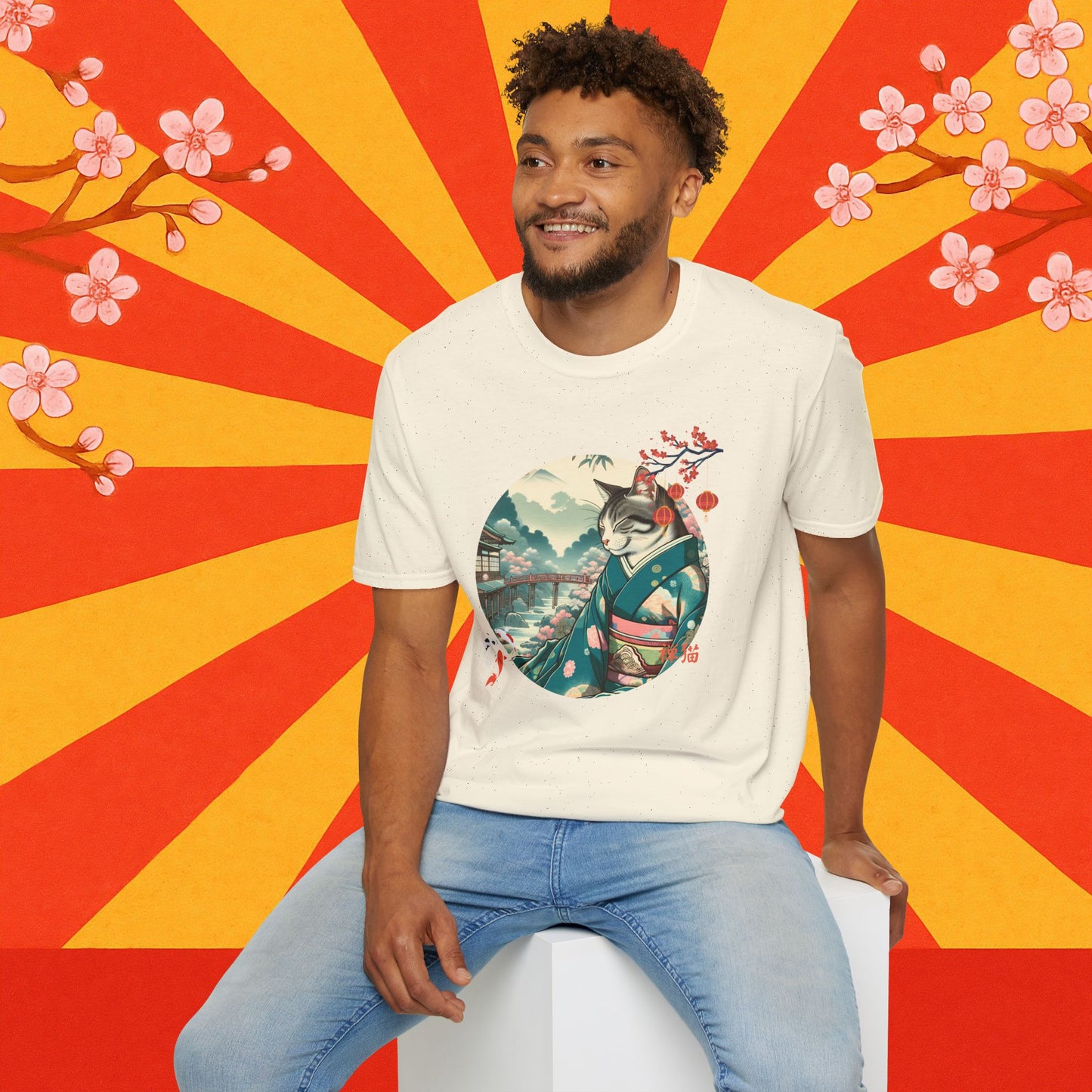 Kimono Cat T-Shirt - Japanese Zen Shrine Neko Softstyle Tee