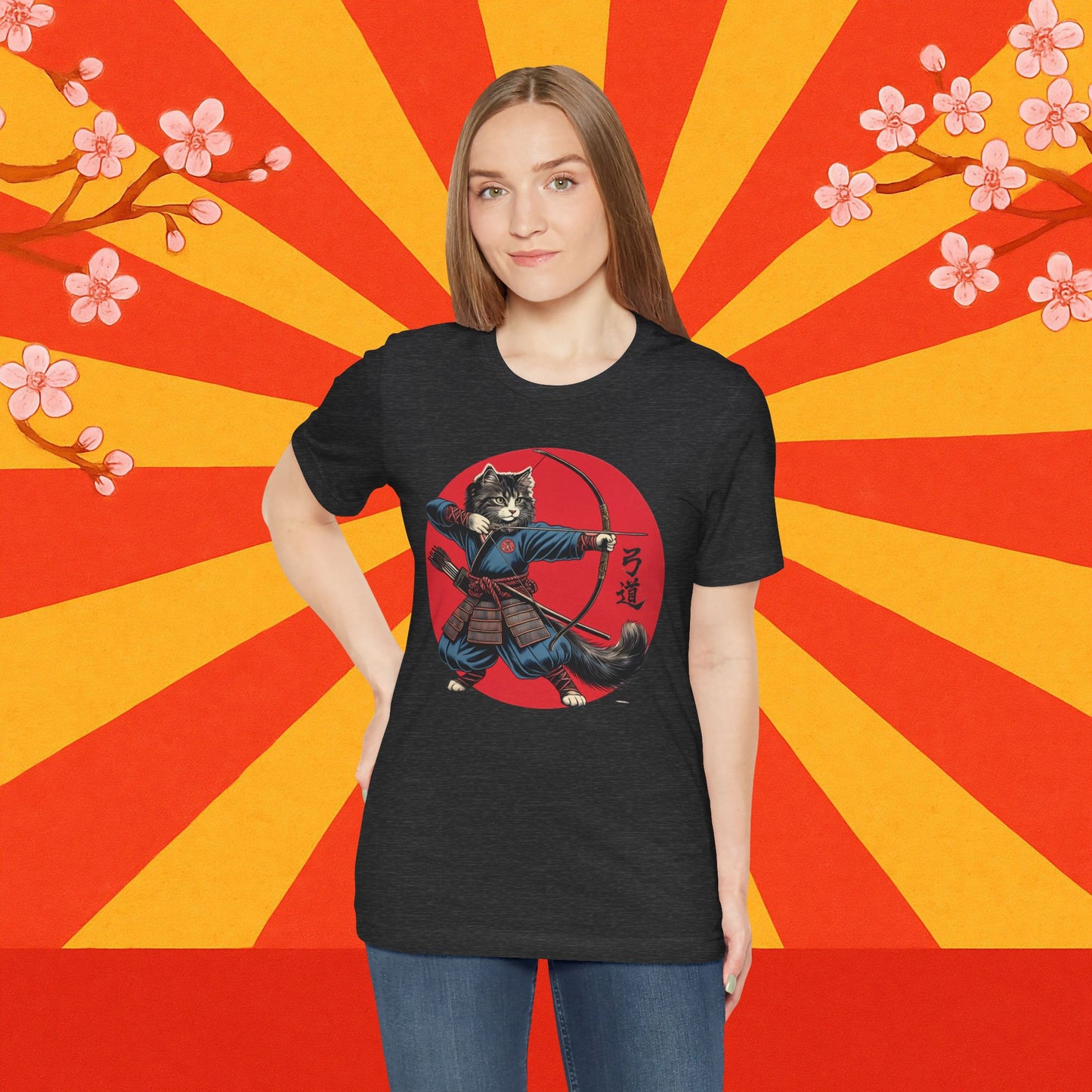Samurai Cat Tee, Japanese Kyudo Bow