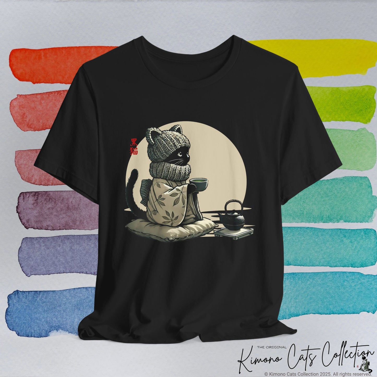 Gemütliche schwarze Katze Teezeit - T-Shirt
