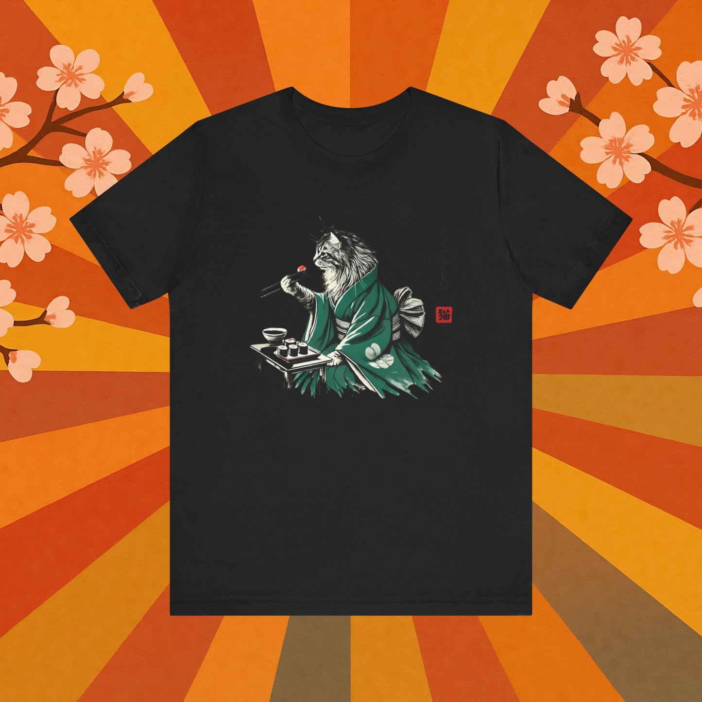 Maine Coon Eating Sushi - T-Shirt