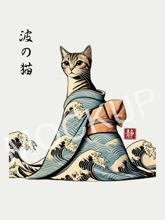 Nami no Neko - Serene Cat of the Waves Wall Art