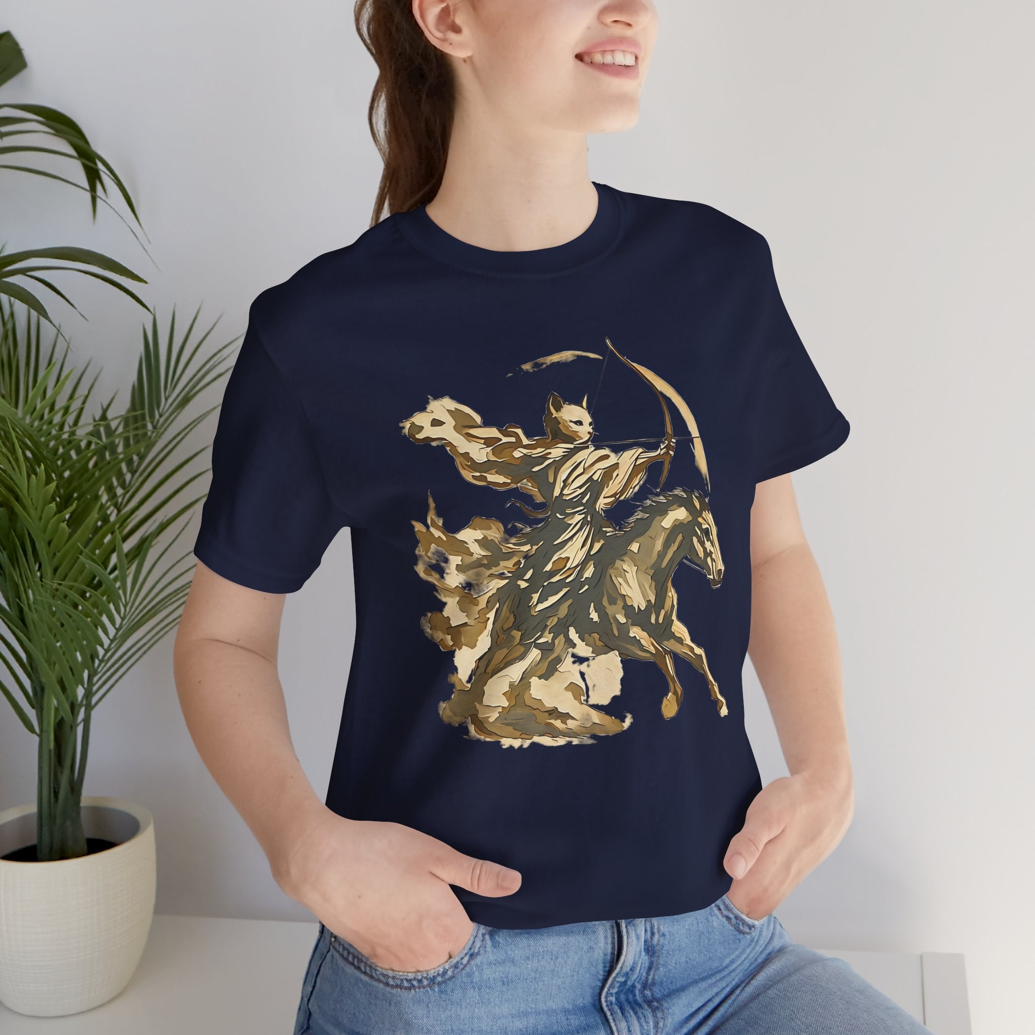 Year of the Horse Archer Cat T-Shirt, Japanese Zodiac Ukiyo-e Ink Wash
