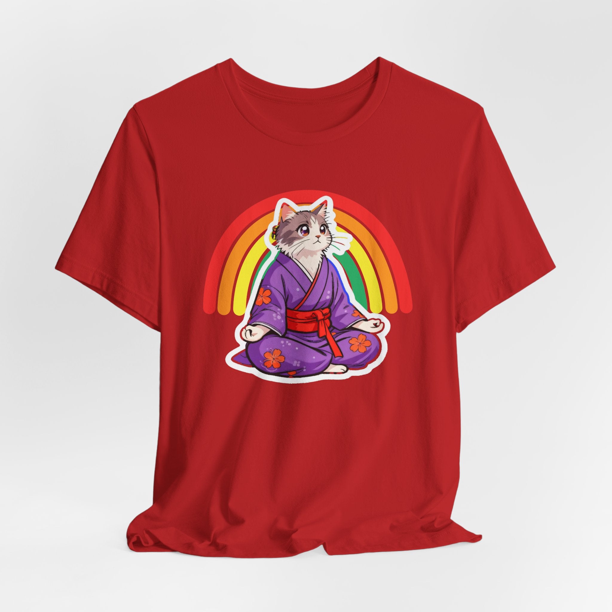 Rainbow Zen Cat Tee | Japanese Meditation Neko Kimono Shirt - Kimono Cats Collection