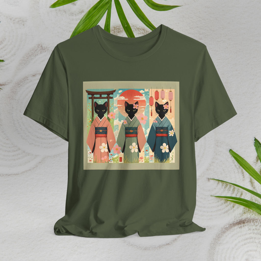 Cute Japanese Black Kitty Cats in Kimonos T-Shirt