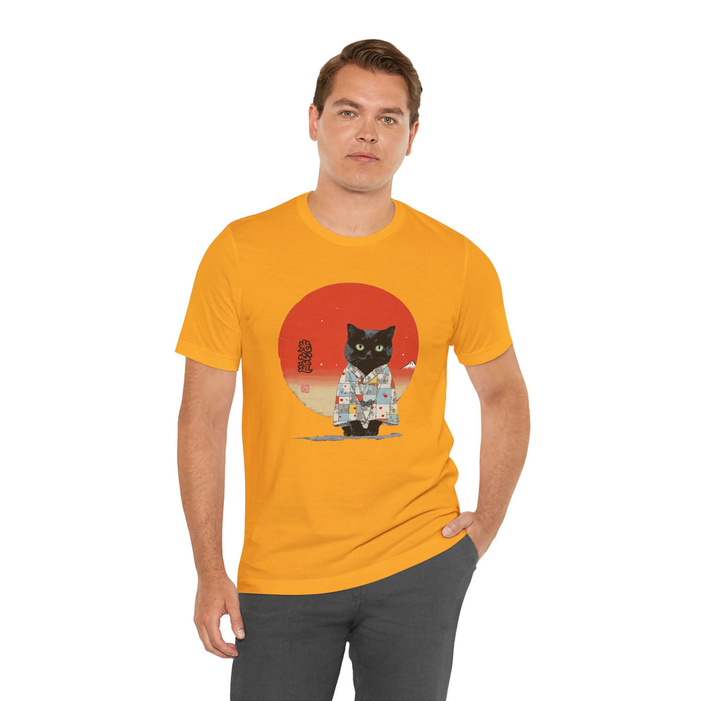 Black Cat Kimono Tee Shirt, Cute Cat Shirt, Unisex T-Shirt, Animal Lovers Gift, Japanese Style Clothing, Unique Cat Fashion