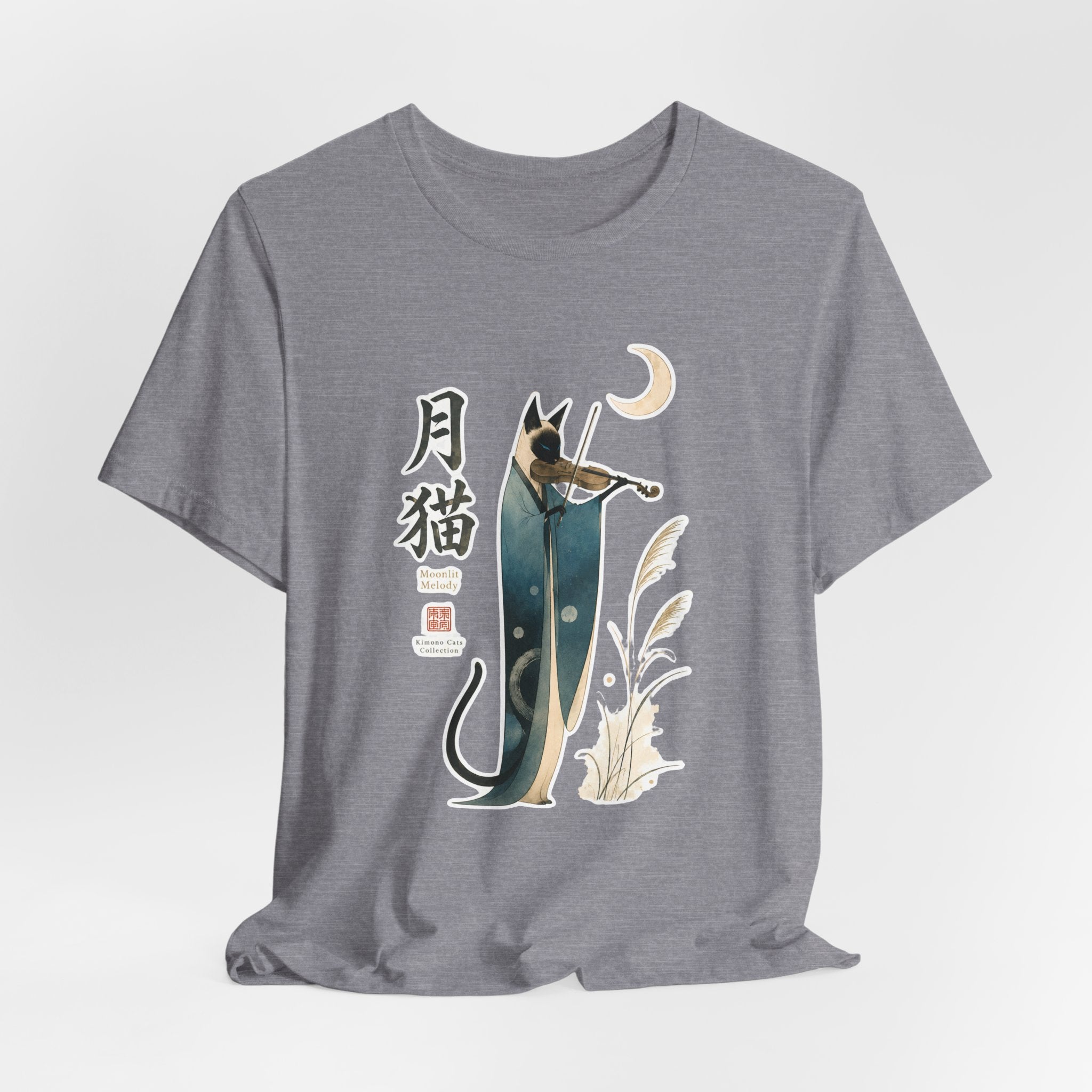 Moon Cat Violin Tee — Japanese-Inspired Cat Playing Violin T-Shirt