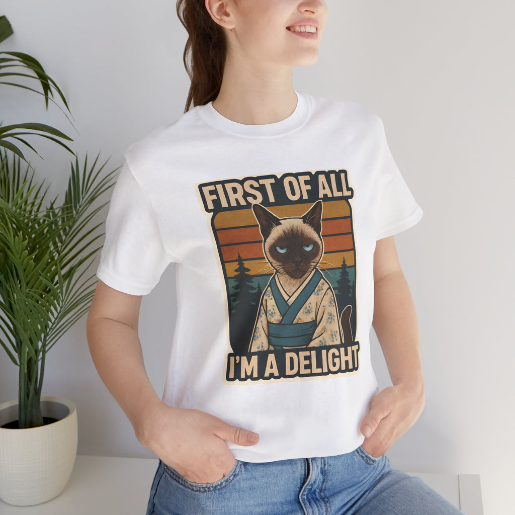 Siamese Cat Samurai "First of All I'm a Delight" T-Shirt
