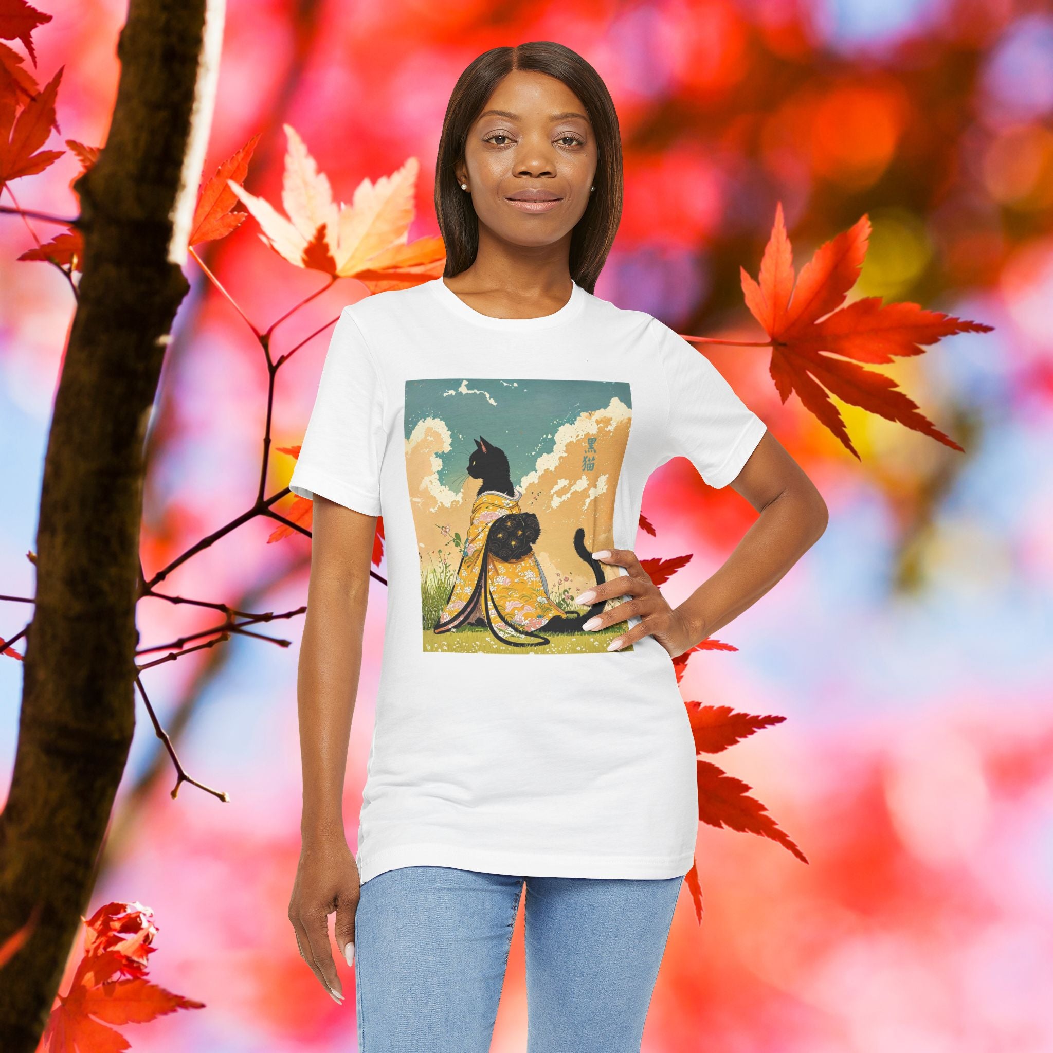 Japanese Black Kitty in Kimono, T-Shirt
