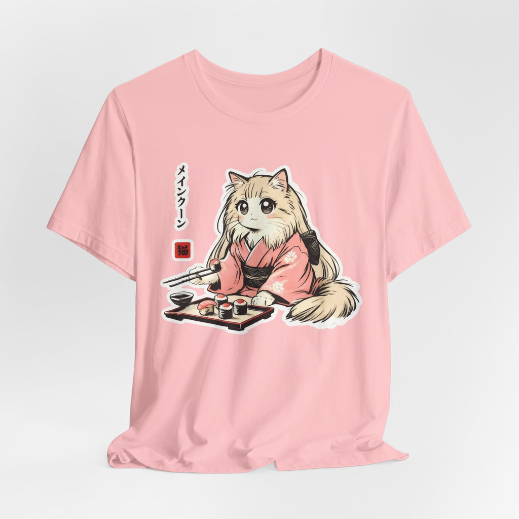 Sushi Lover Cat Shirt - Kawaii Kimono Tee, Maine Coon