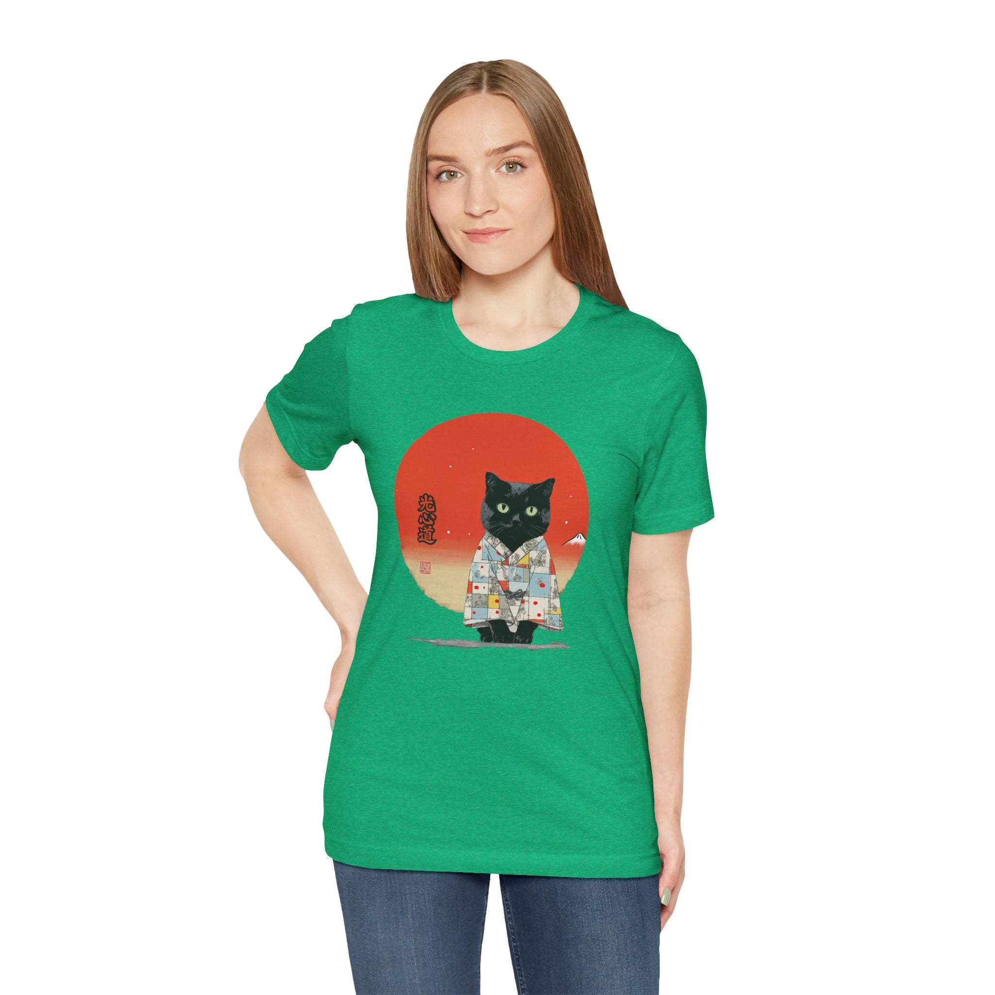 Black Cat Kimono Tee Shirt, Cute Cat Shirt, Unisex T-Shirt, Animal Lovers Gift, Japanese Style Clothing, Unique Cat Fashion