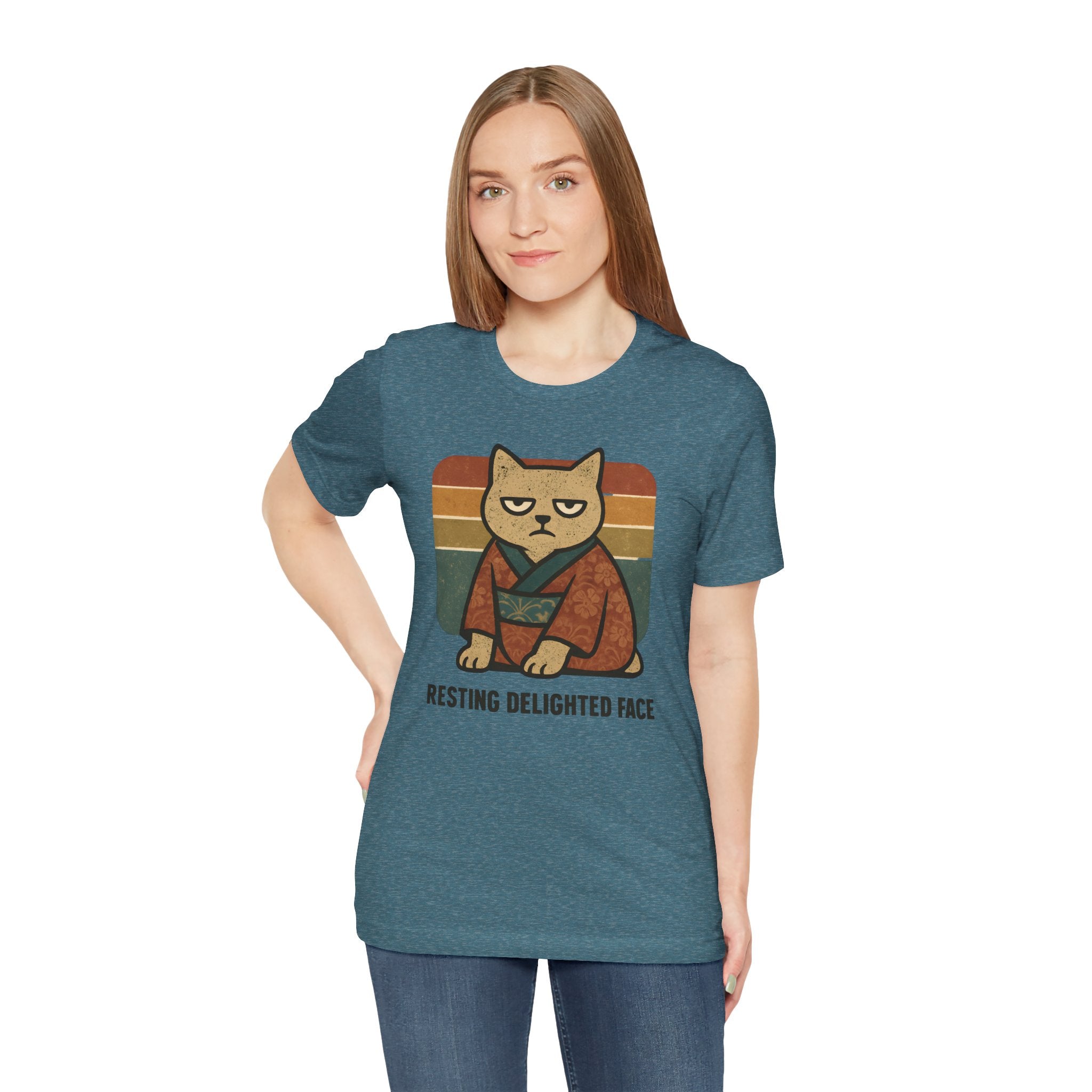 Resting Delighted Face - Grumpy Kimono Cat Vintage T-Shirt
