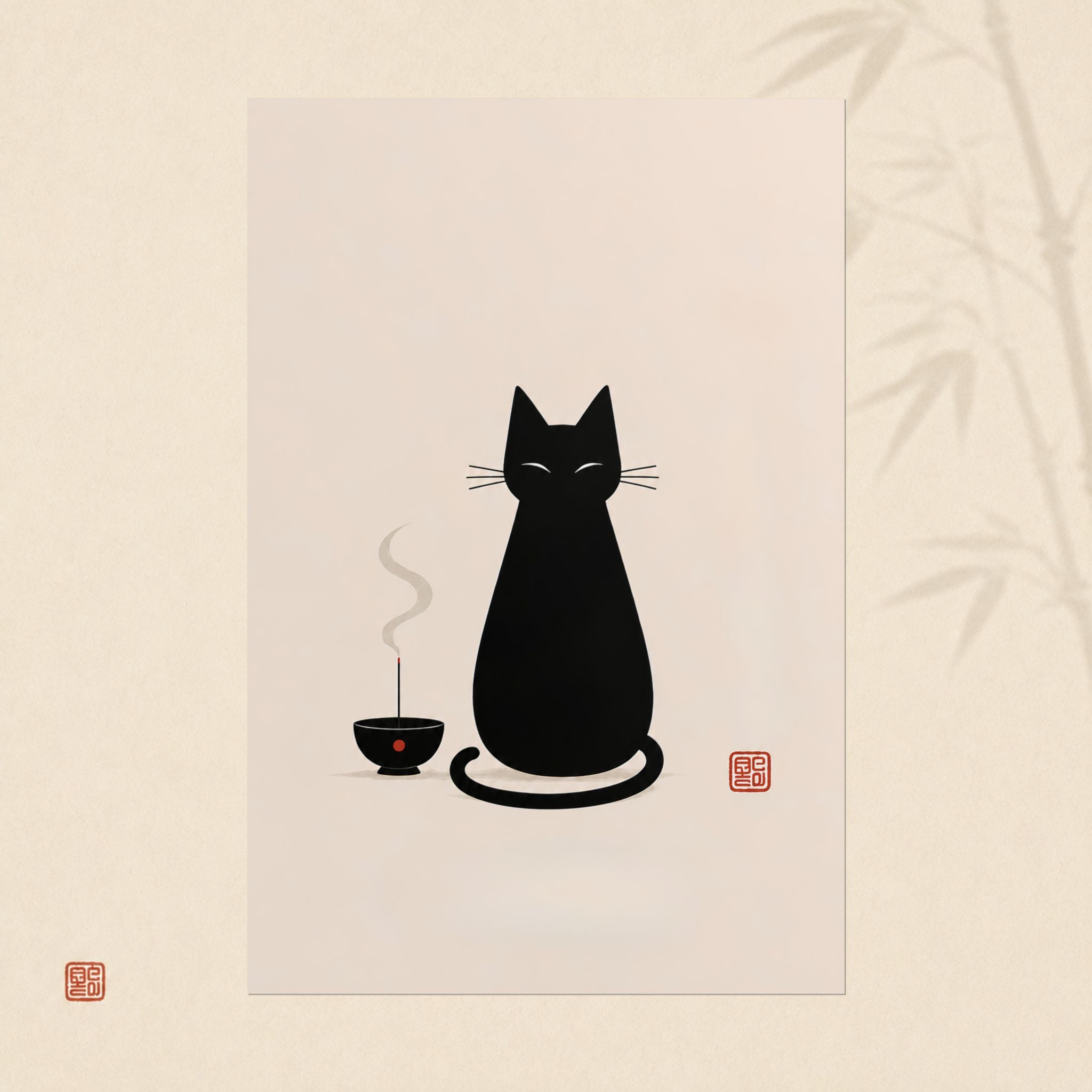 Rolled Poster — Minimal Black Cat & Tea Illustration