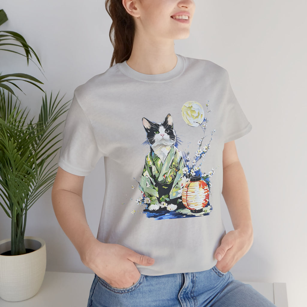 Moon Flower Cat Silhouette T-Shirt | Cat Illustration, Doodle Portrait
