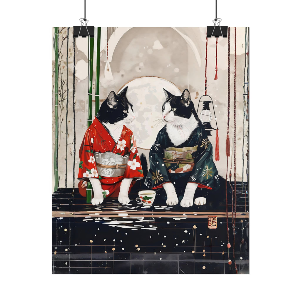 Japanese Kimono Cats Rolled Poster – Tuxedo Cats