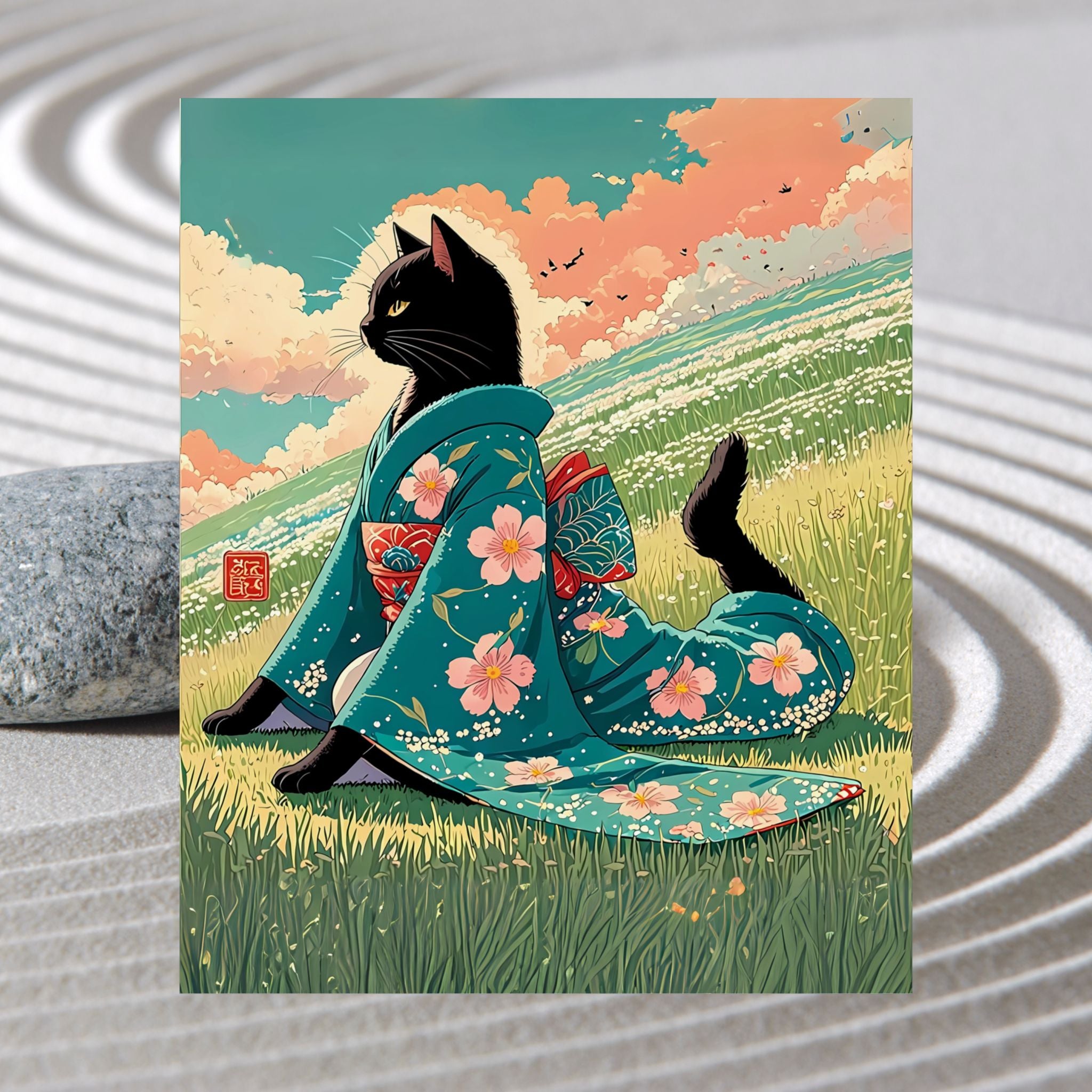 Vintage Japanese Cat Poster - Yoga Neko
