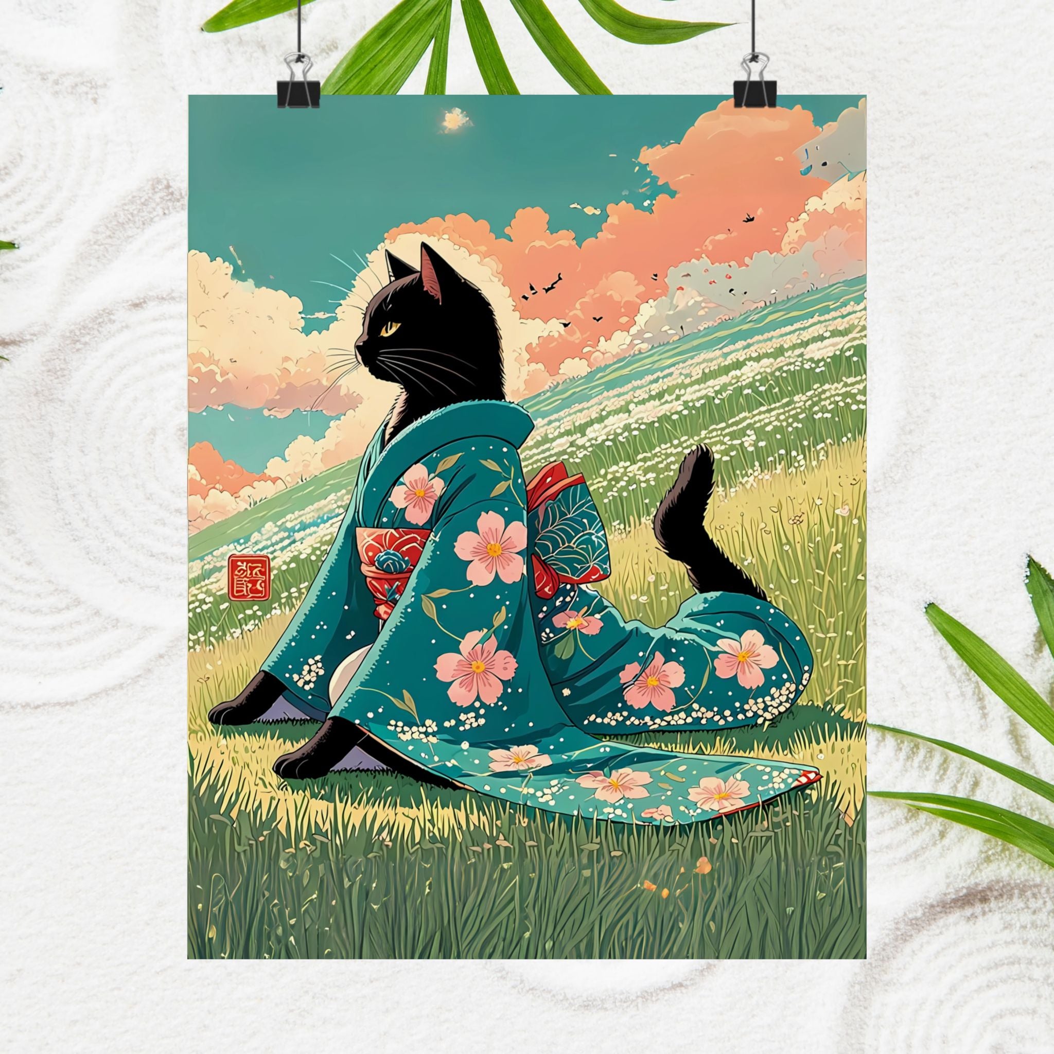 Vintage Japanese Cat Poster - Yoga Neko