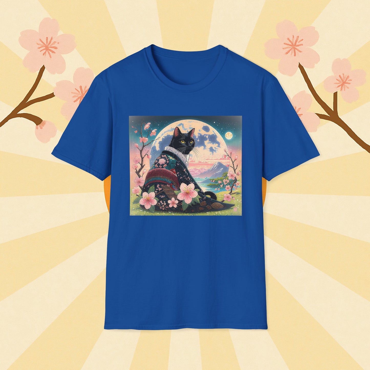 Elegant Black Cat Kimono T-Shirt