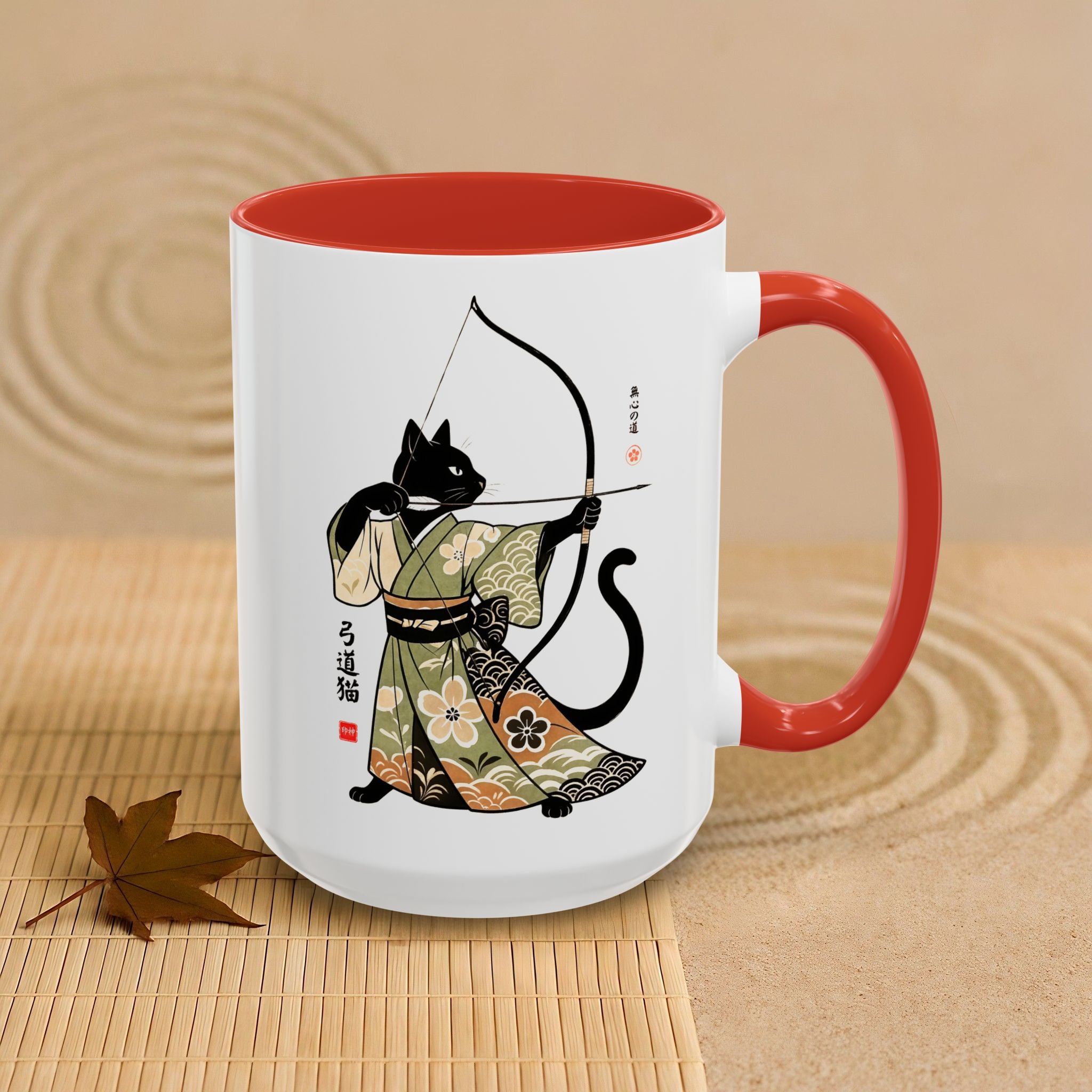 Kyudo Cat Warrior Mug - Unique Cat Lover Coffee Mug for Warriors - Kimono Cats Collection