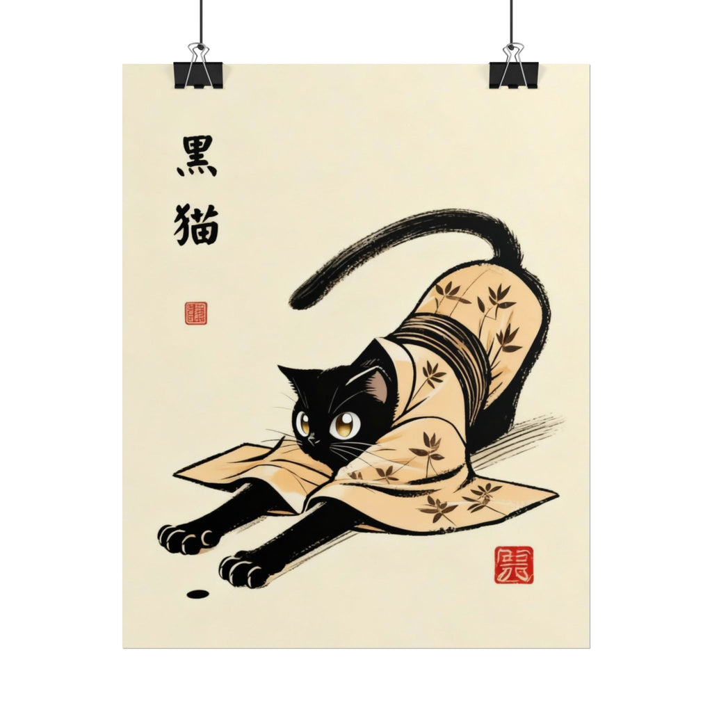 Black Cat Kimono Yoga Poster - Kundalini Yoga Art for Cat Lovers - Kimono Cats Collection Kimono Cat, Kimono Cats, Kawaii Cat, Zen Cat, Neko, Maneki Neko, Kimono Kitty, Japan, Tokyo, Kyoto