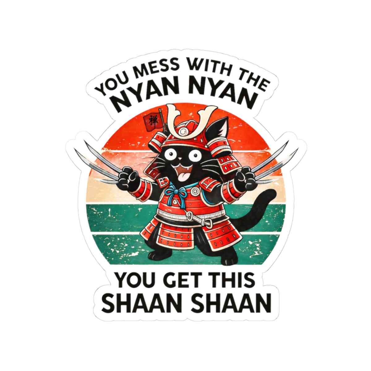 Samurai Cat Illustration Sticker | Kiss-Cut Nyan Nyan Shaan Shaan