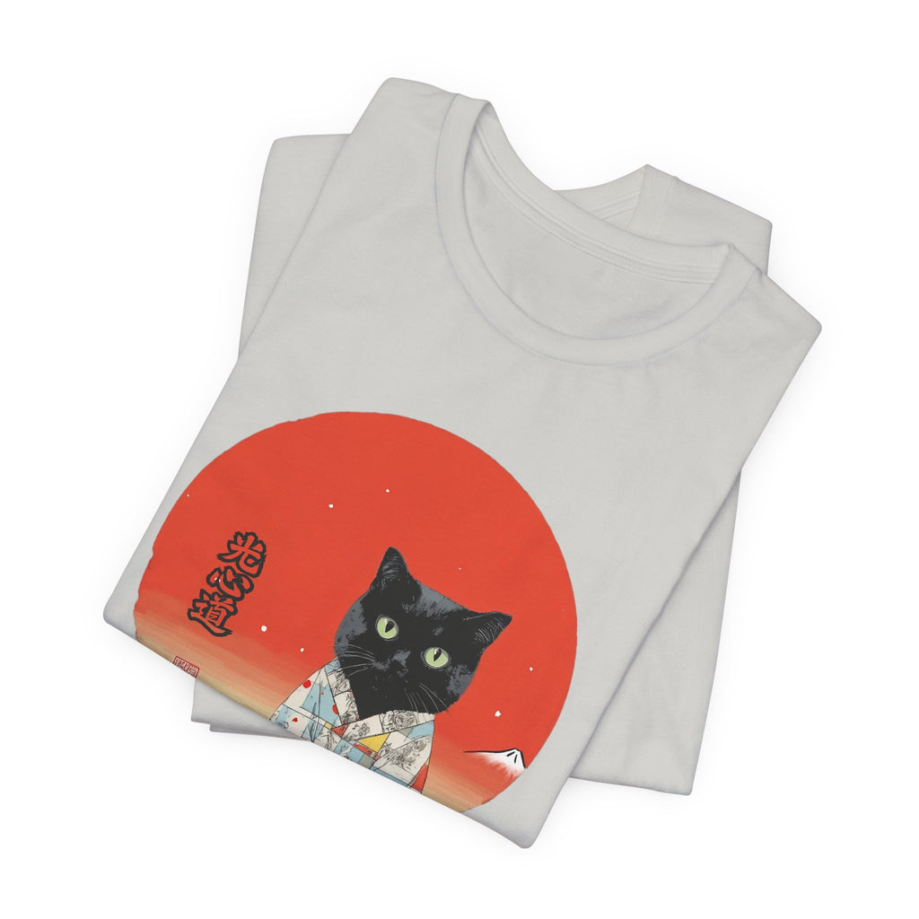Black Cat Kimono Tee Shirt, Cute Cat Shirt, Unisex T-Shirt, Animal Lovers Gift, Japanese Style Clothing, Unique Cat Fashion