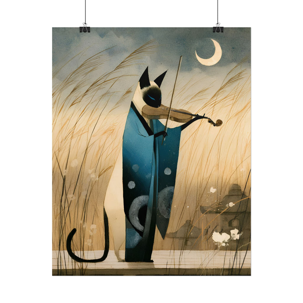Cat Violinist Poster — Surreal Moonlit Cat Art Print (Rolled Poster)