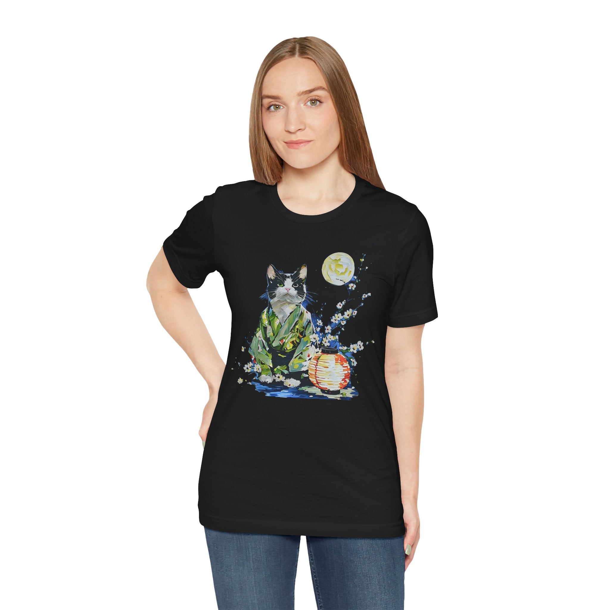 Moon Flower Cat Silhouette T-Shirt | Cat Illustration, Doodle Portrait