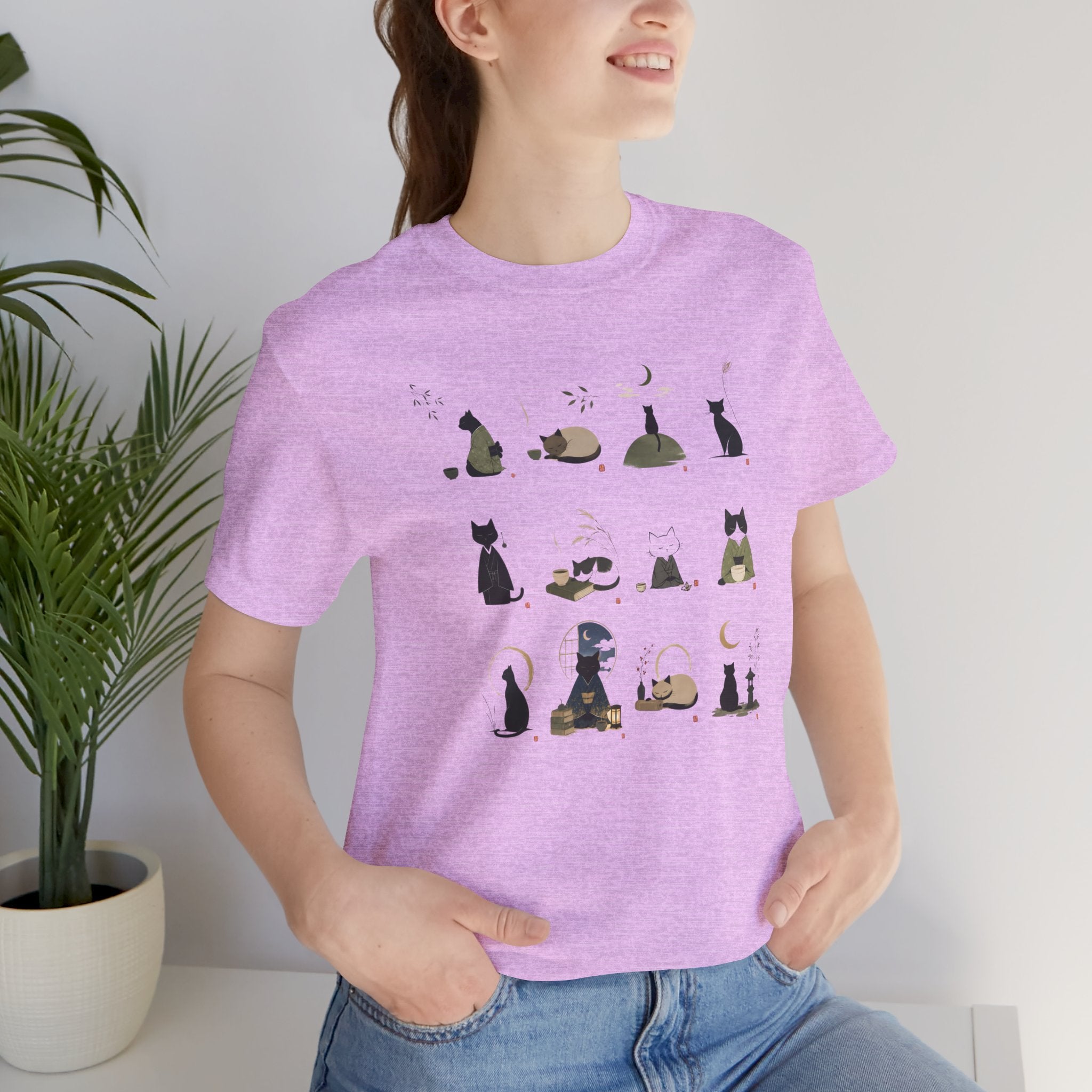 Cat Silhouettes Grid Tee - Minimal Nighttime Cat Art T-Shirt