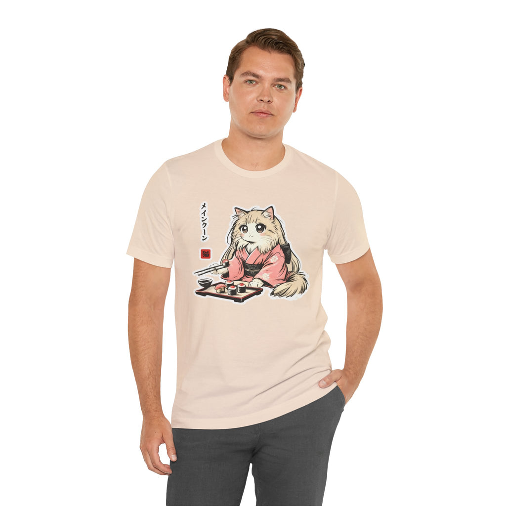 Sushi Lover Cat Shirt - Kawaii Kimono Tee, Maine Coon