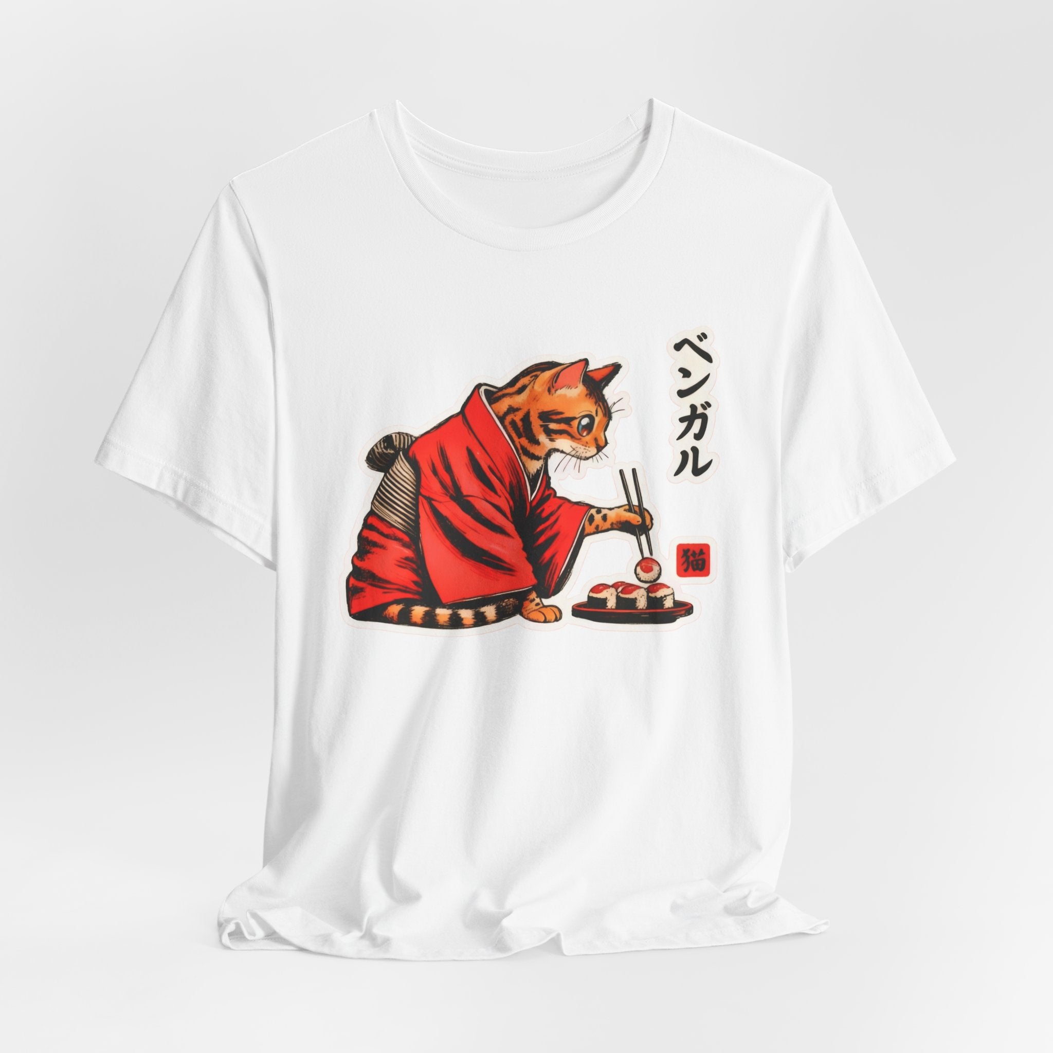 Kimono Sushi Cat Tee - Kawaii Bengal Cat Japanese Shirt