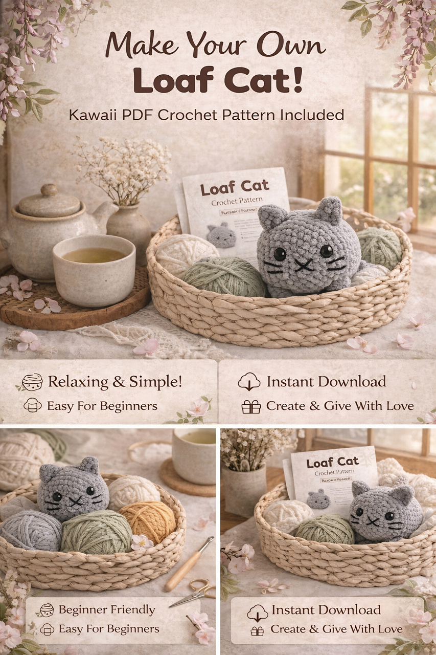 Loaf Cat Crochet Pattern - Easy No Sew Amigurumi Guide