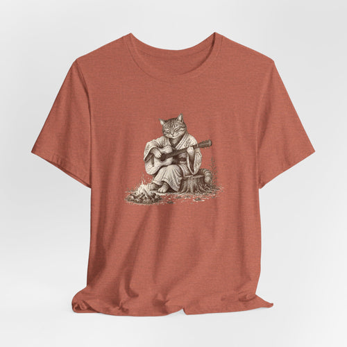 Cat Playing Guitar T‑Shirt – Vintage Acoustic Cat Music Tee